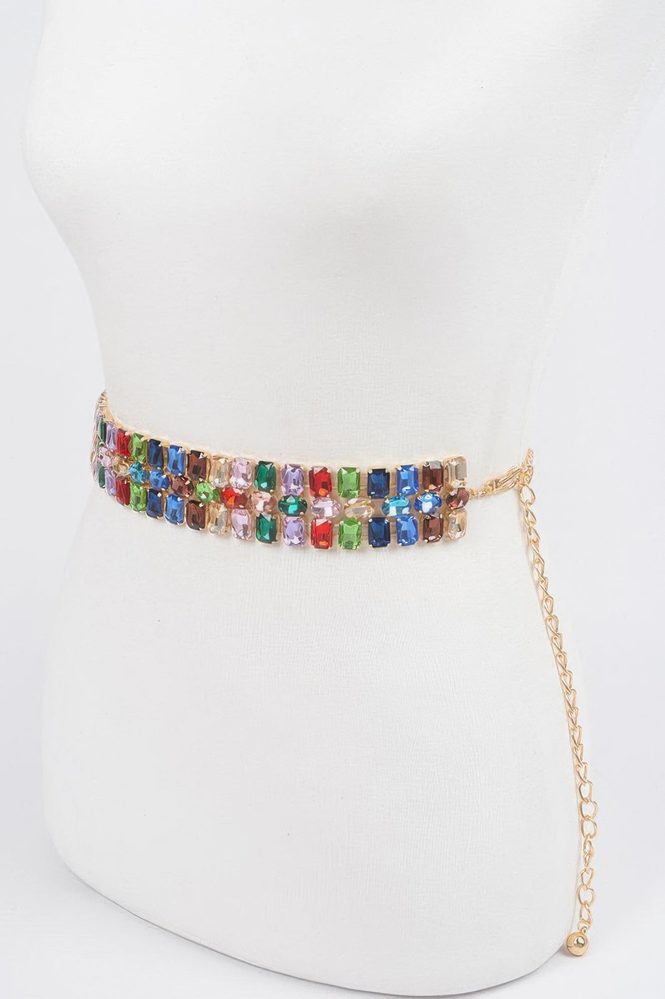 Shiny multi rhinestone waist belt with adjustable strap, designed for women's fashion and accessory styling.