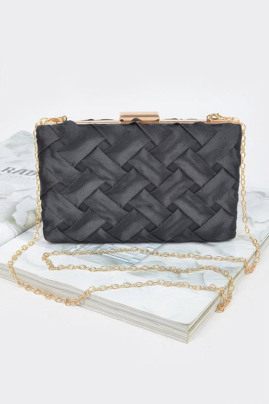 Cross hatched chain clutch bag by Toshe Women's Fashions, featuring a textured surface and gold-tone chain strap.