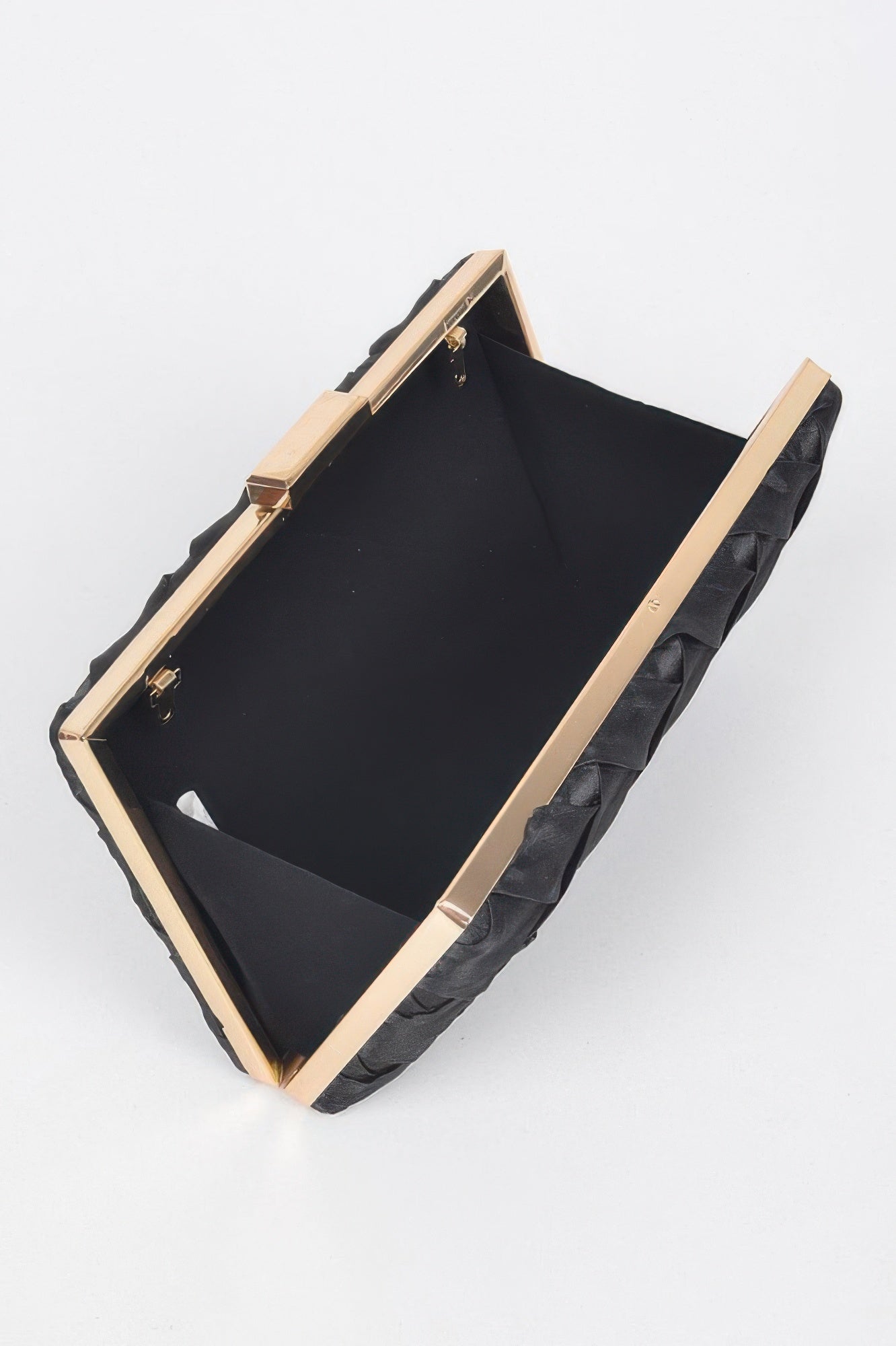 Cross hatched chain clutch bag by Toshe Women's Fashions with a sleek design and metallic finish.