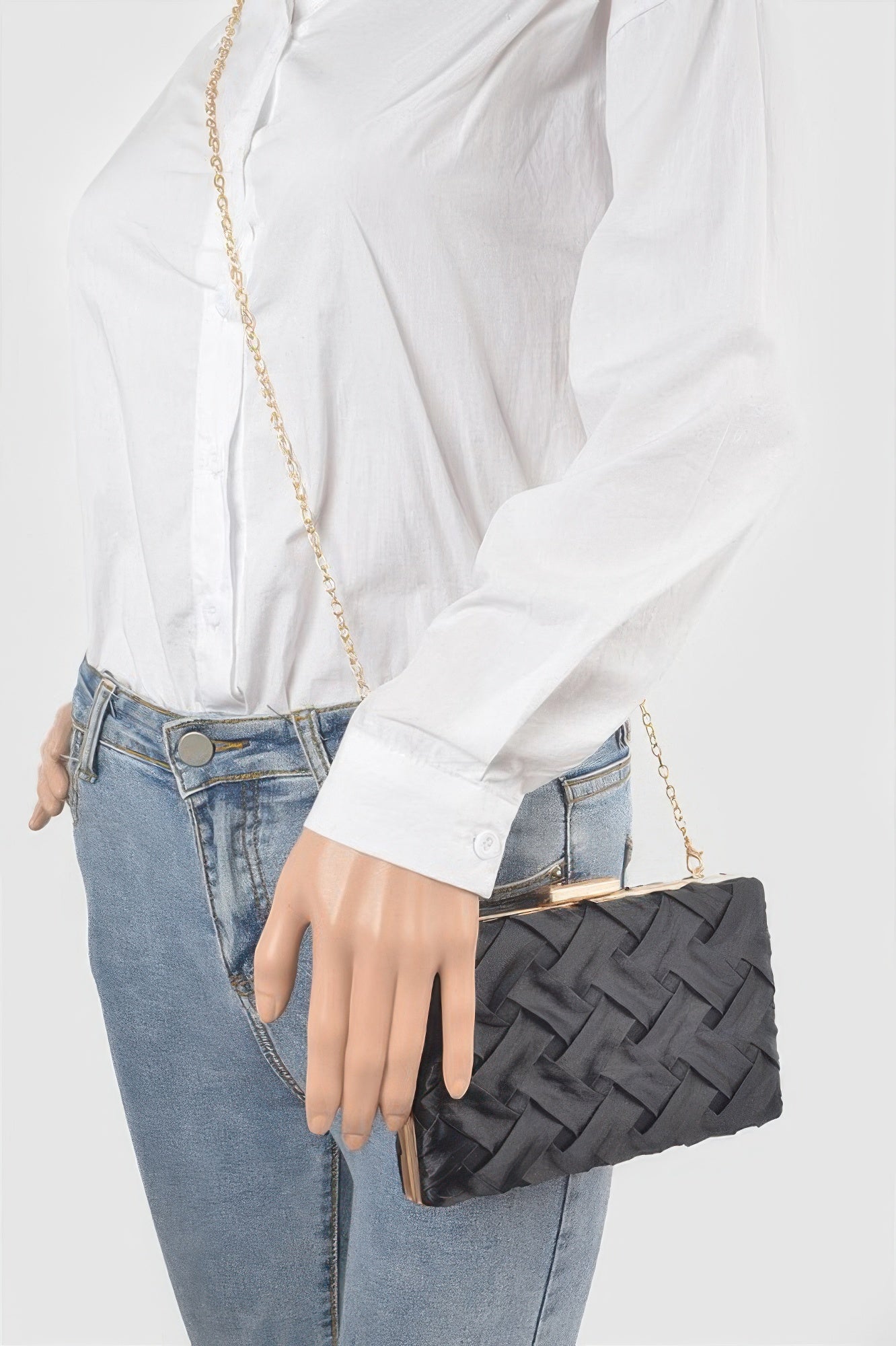 Cross hatched chain clutch purse by Toshe Women's Fashions featuring a stylish chain strap and textured surface.