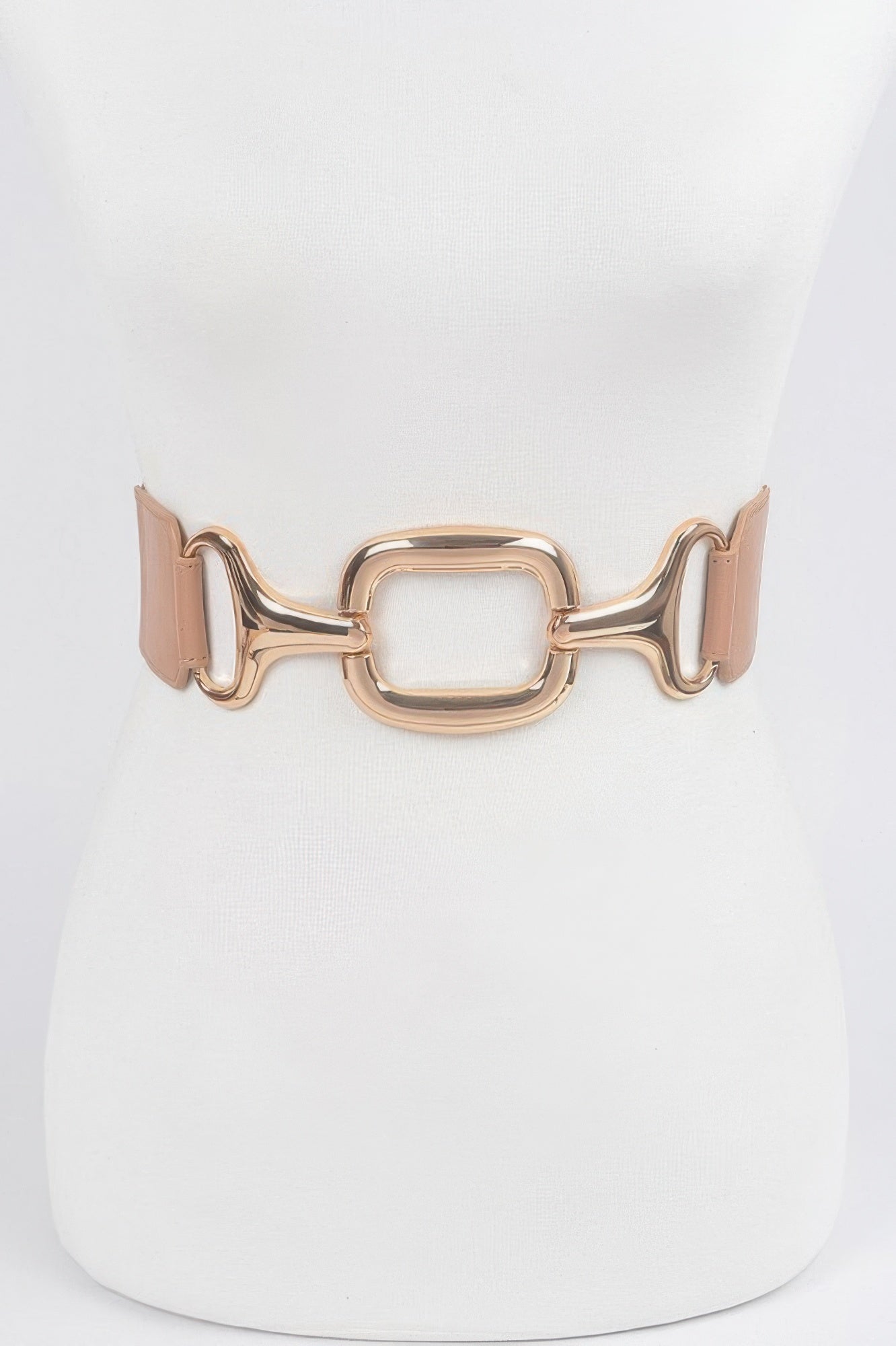 Multi metal buckle stretch belt from Toshe Women's Fashions, showing the adjustable design and sleek metal accents.