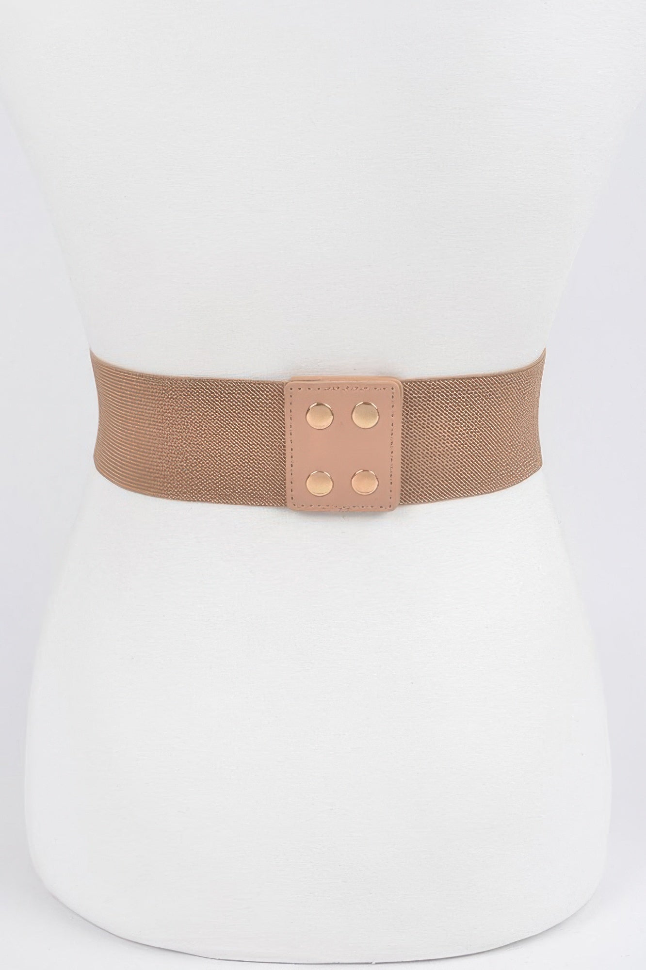 Close-up of Toshe Women's Fashions Multi Metal Buckle Stretch Belt showing adjustable metal buckles and flexible fabric material.