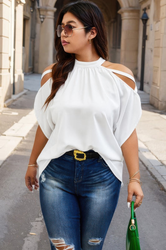 Toshe Women's Fashions halter open shoulder top with bat sleeves, stylish summer blouse with a trendy design.