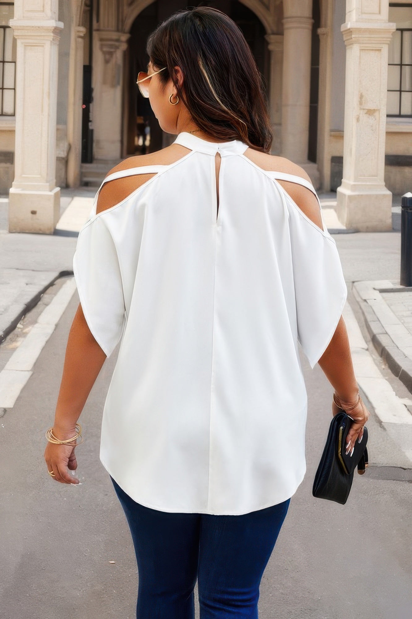 Toshe women's halter open shoulder top with bat sleeves, stylish fashion blouse for casual or party wear.