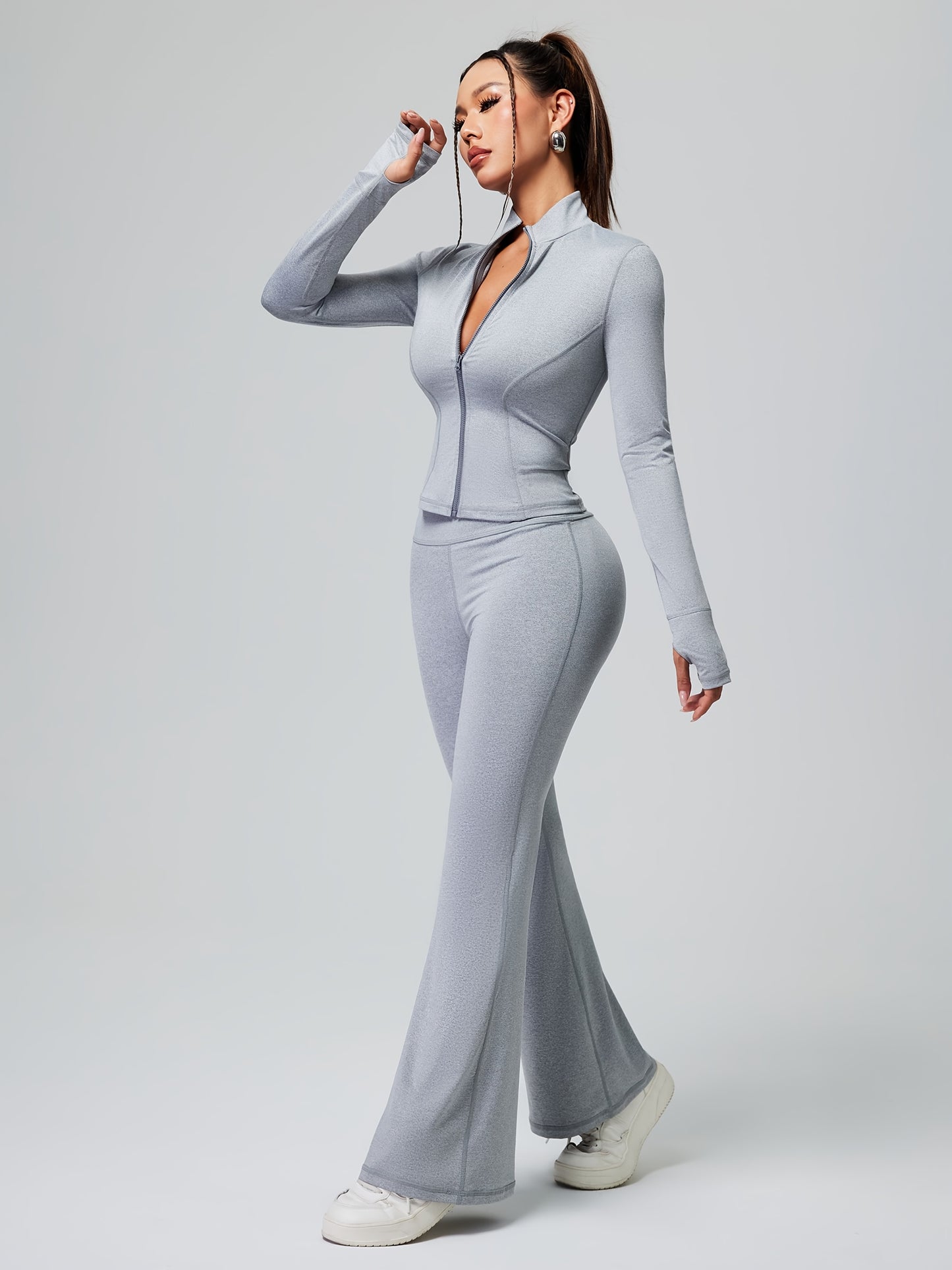 Fitted Sports Jacket & High-Waisted Flared Pants Set