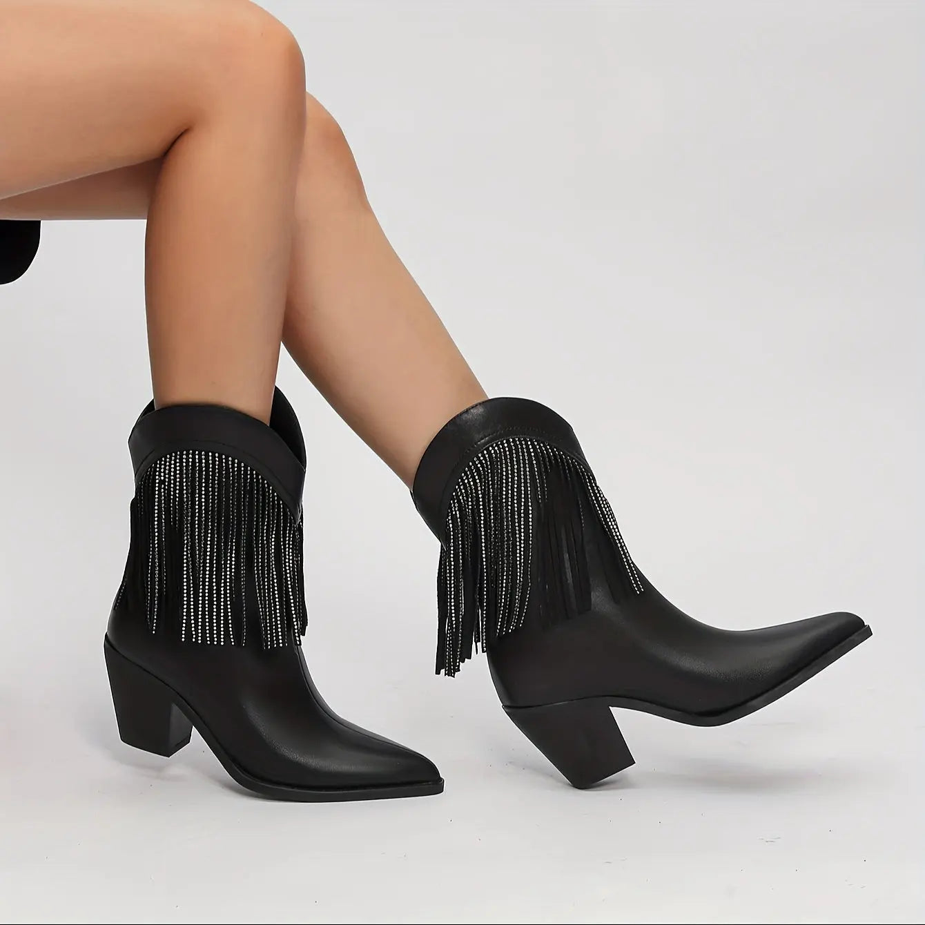 Rhinestone Crystal Fringe Western Boots Toshe Women's Fashions