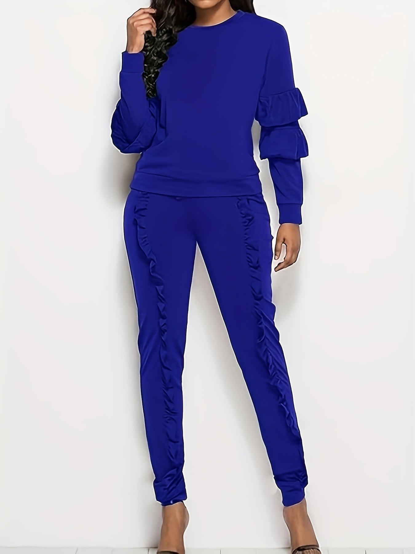 Ruffle-Sleeve Sweatshirt & Jogger Pants Tracksuit Set