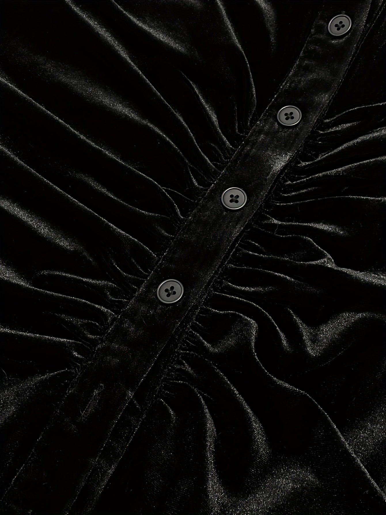 Black Velour Button Front Deep V Dress