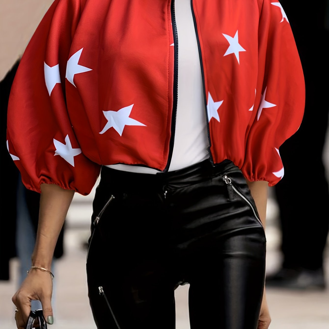 Color Block Stand Collar Zipper Jacket