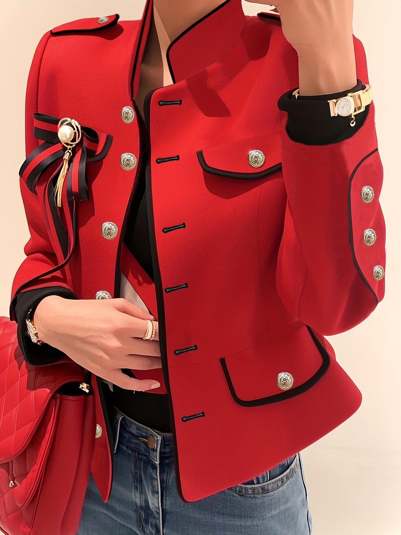 Elegant Slim Fit Jacket – Long Sleeve, Bowknot Detail, Solid Color Lightweight Coat