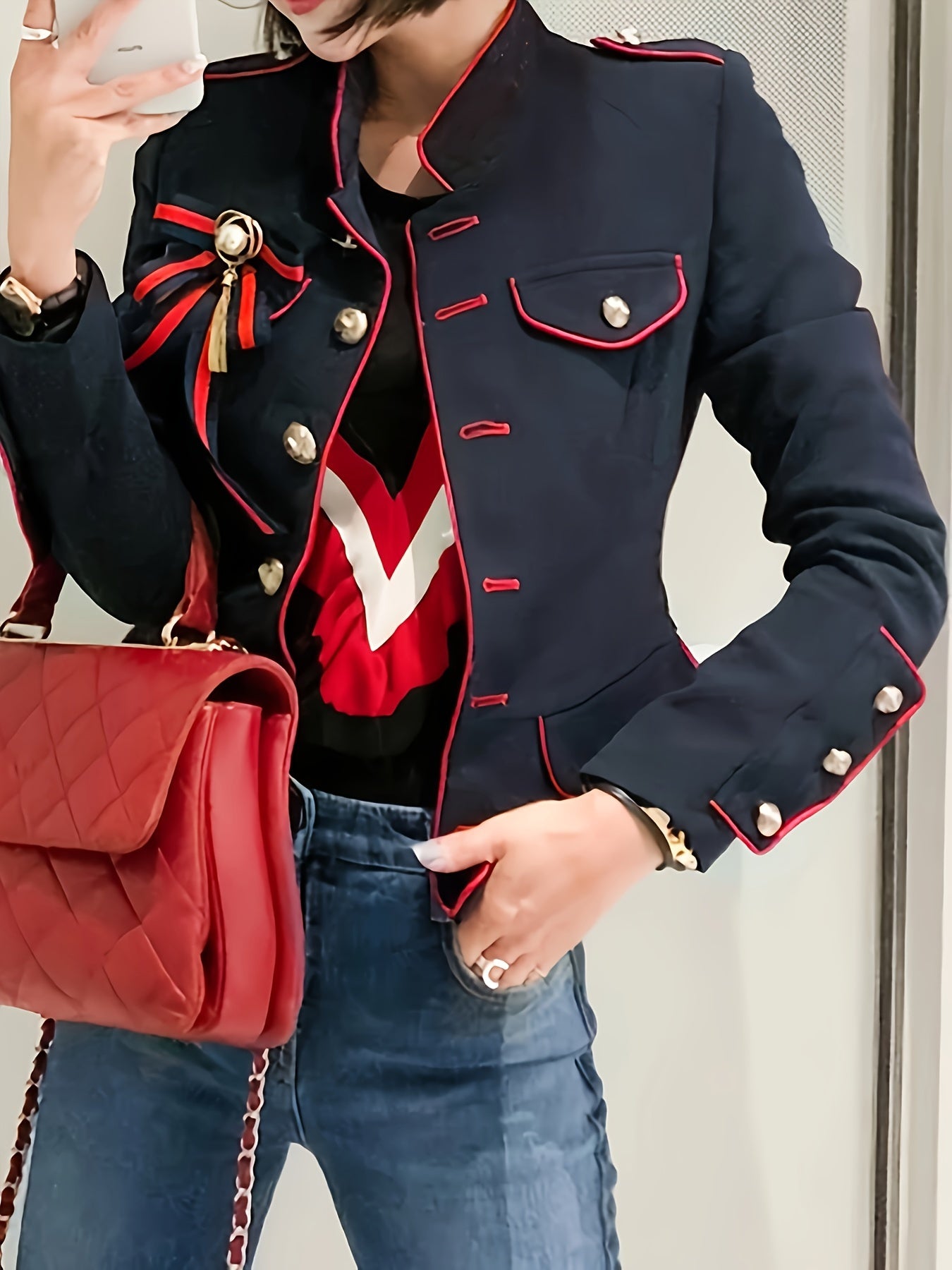 Elegant Slim Fit Jacket – Long Sleeve, Bowknot Detail, Solid Color Lightweight Coat