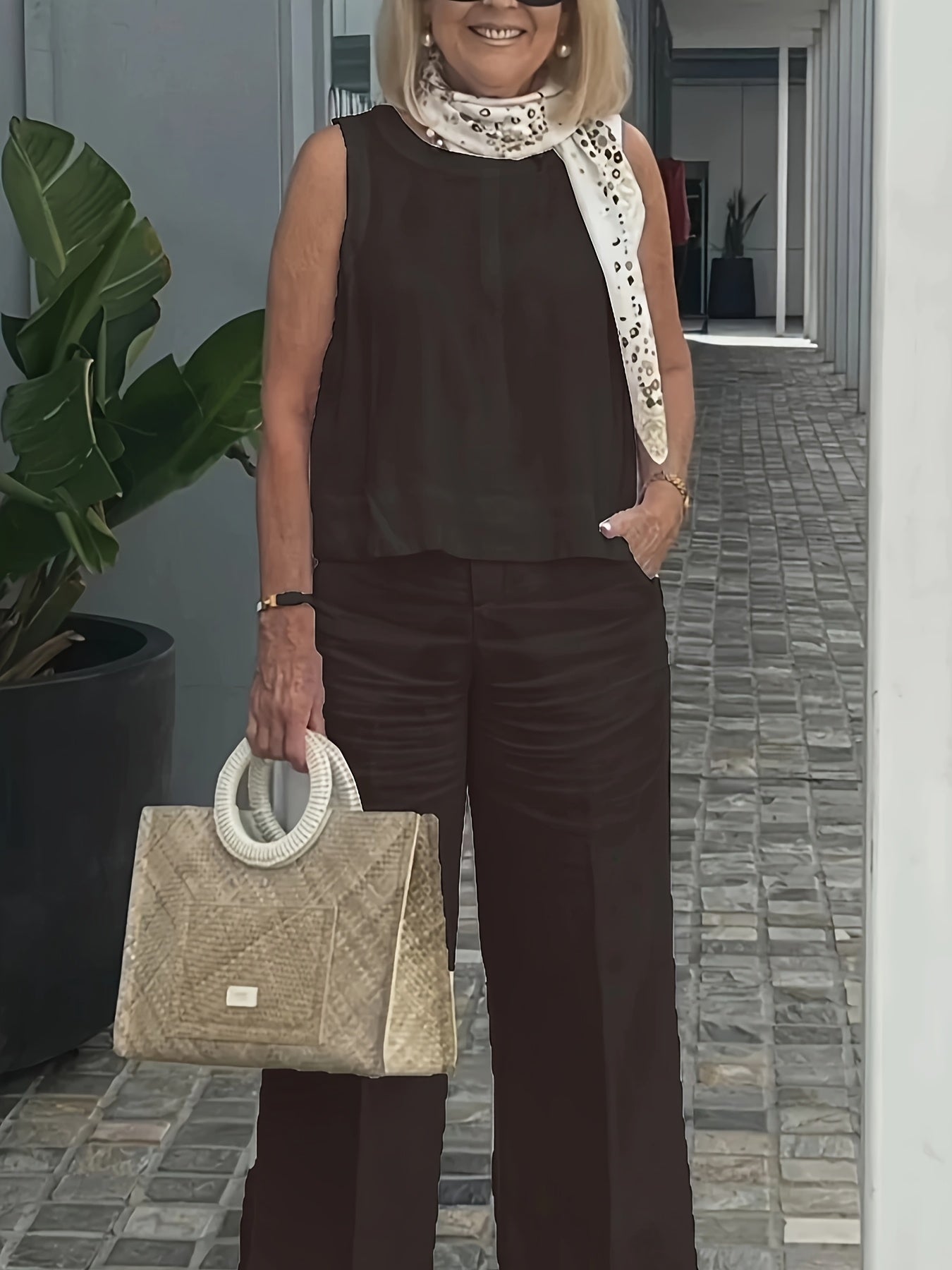 Chic Asymmetrical Top & High-Waist Wide-Leg Pants Set – 2-Piece Power Look