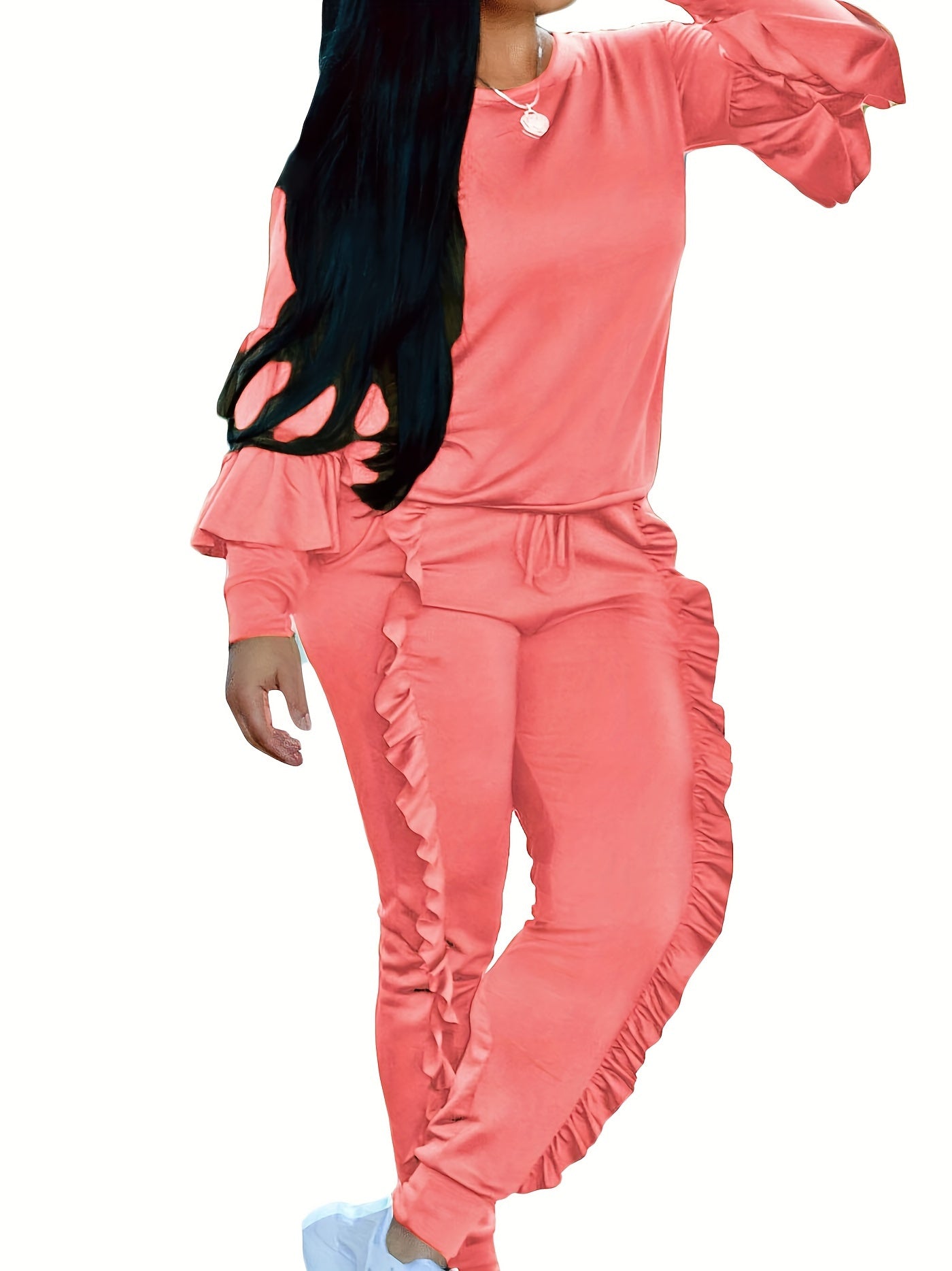Ruffle-Sleeve Sweatshirt & Jogger Pants Tracksuit Set