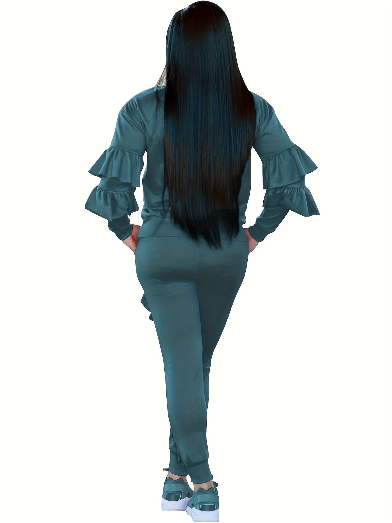 Ruffle-Sleeve Sweatshirt & Jogger Pants Tracksuit Set