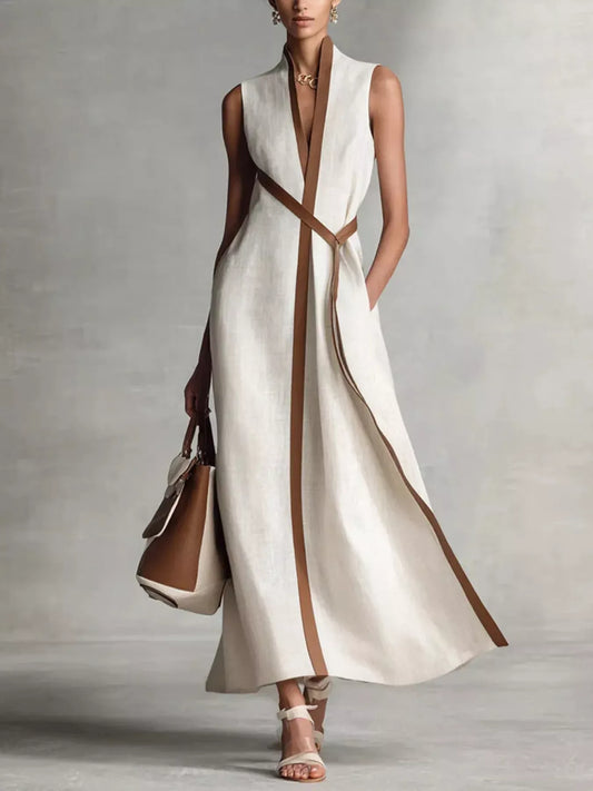 Contrast trim sleeveless maxi dress from Trendsi, featuring a flowy silhouette and stylish design, shown in the product image.