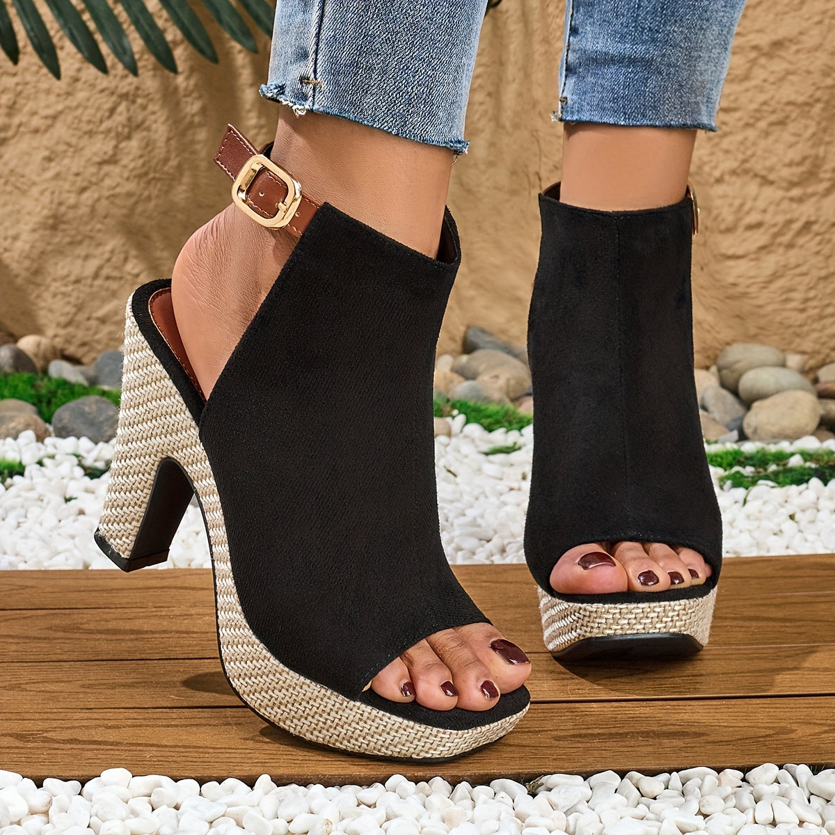 Boho High Heel Sandals – Square Toe, Buckle Detail, Elegant Party & Casual Shoes for Women