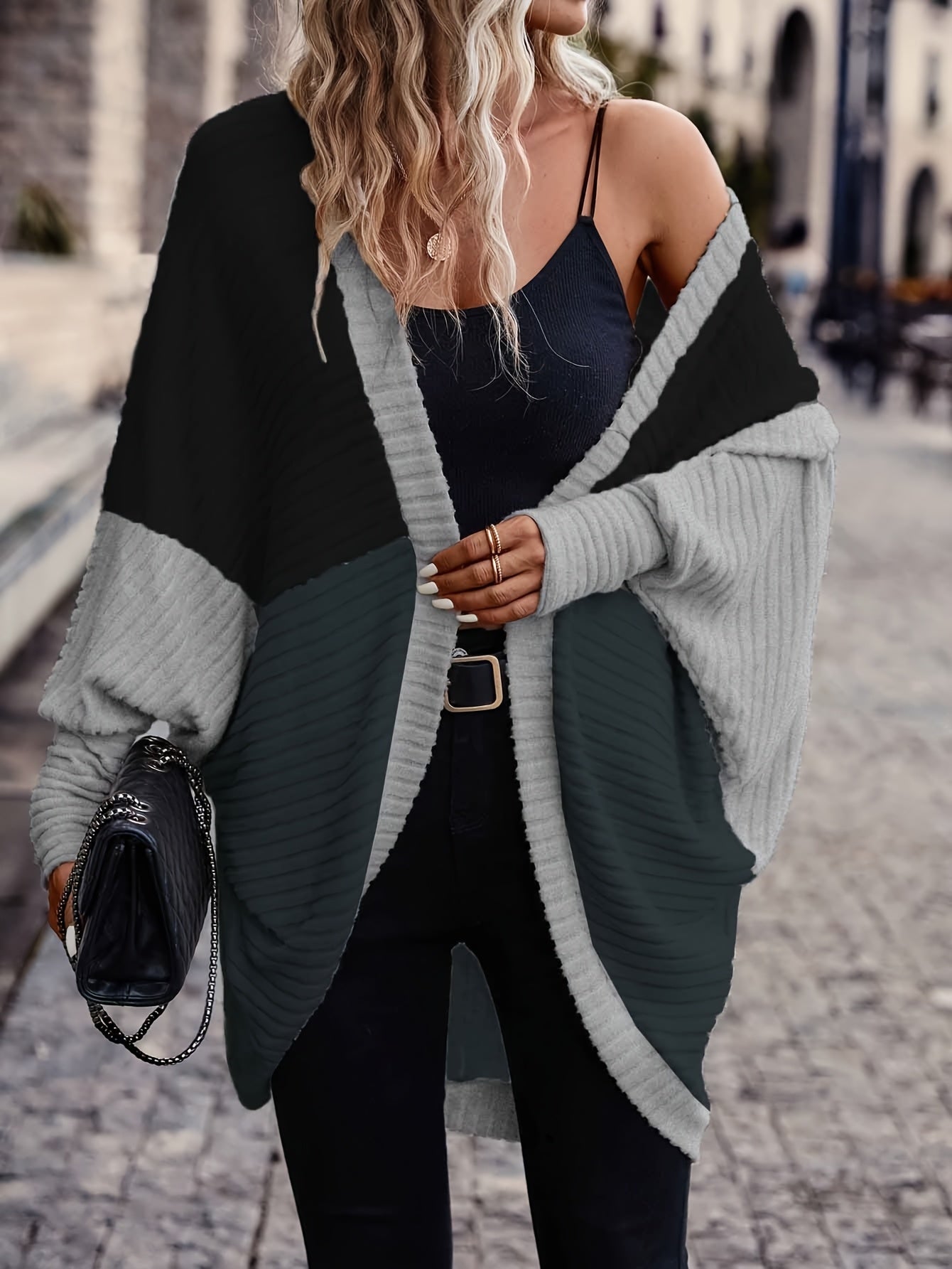 Color-Block Bat Wing Cardigan