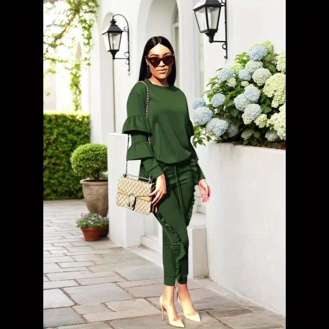 Ruffle-Sleeve Sweatshirt & Jogger Pants Tracksuit Set
