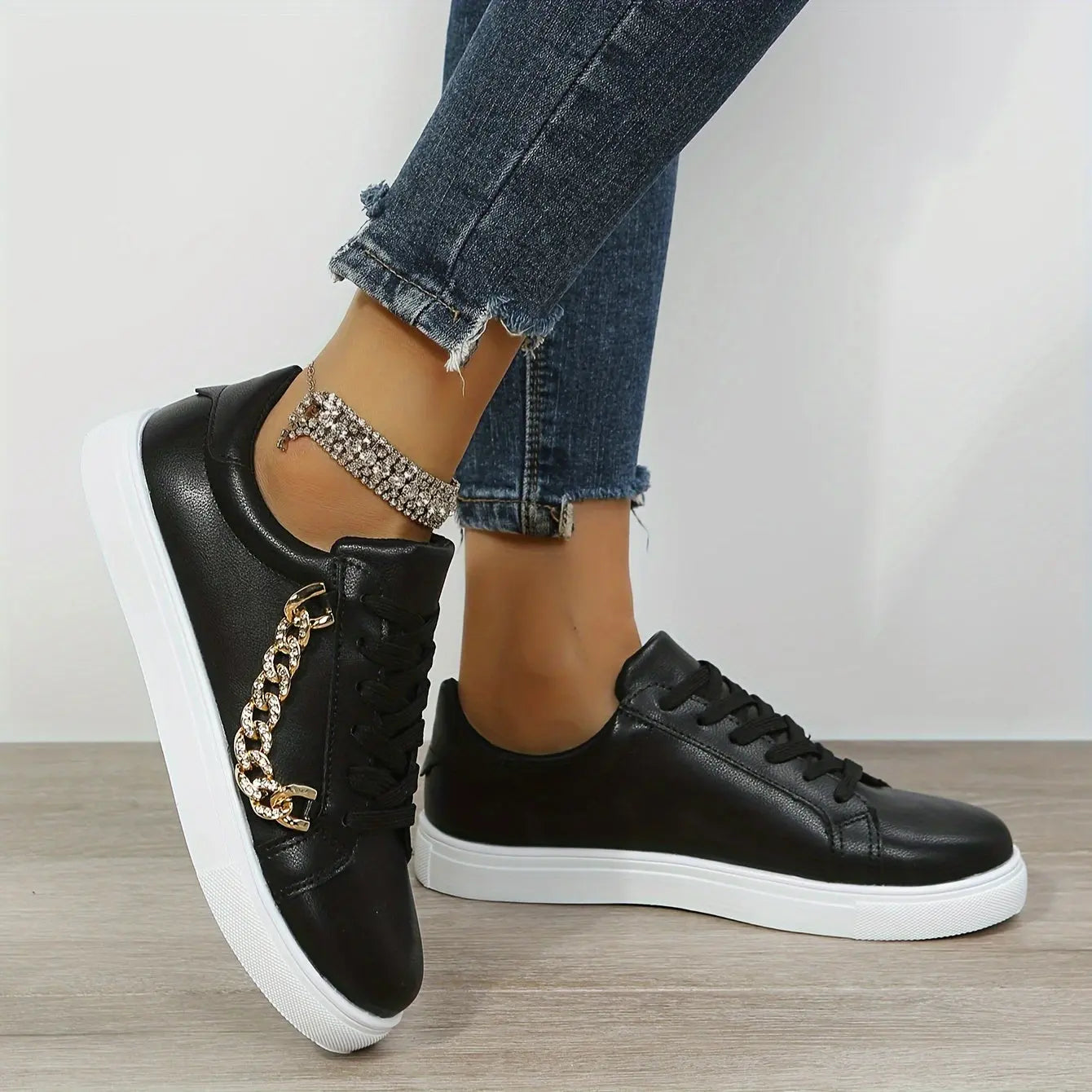 Low-Top Gold Chain Detail Sneakers Toshe Women's Fashions