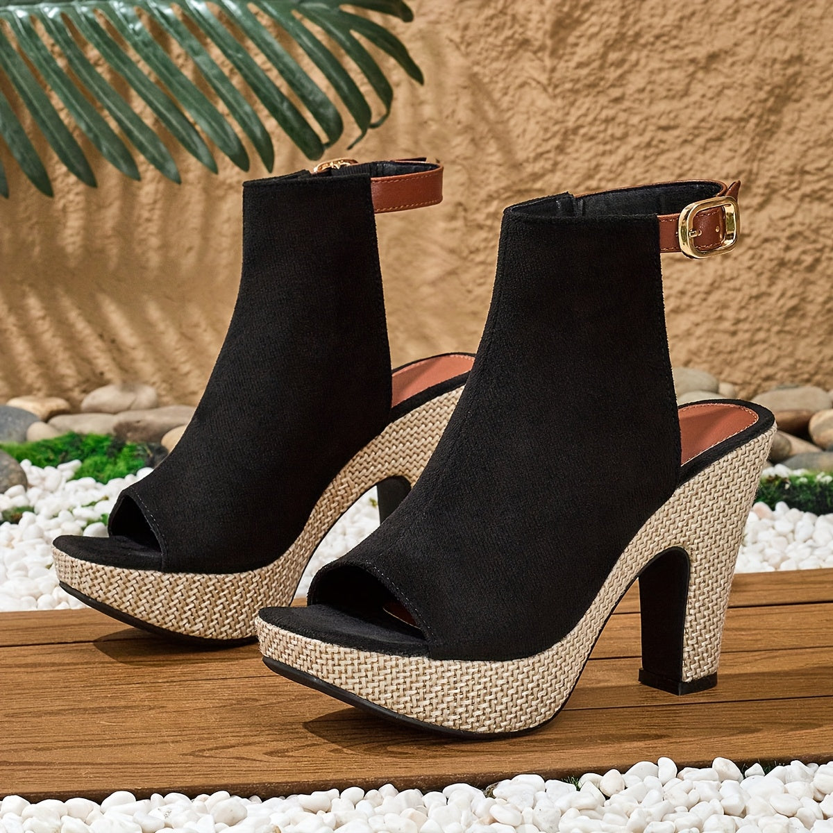 Boho High Heel Sandals – Square Toe, Buckle Detail, Elegant Party & Casual Shoes for Women