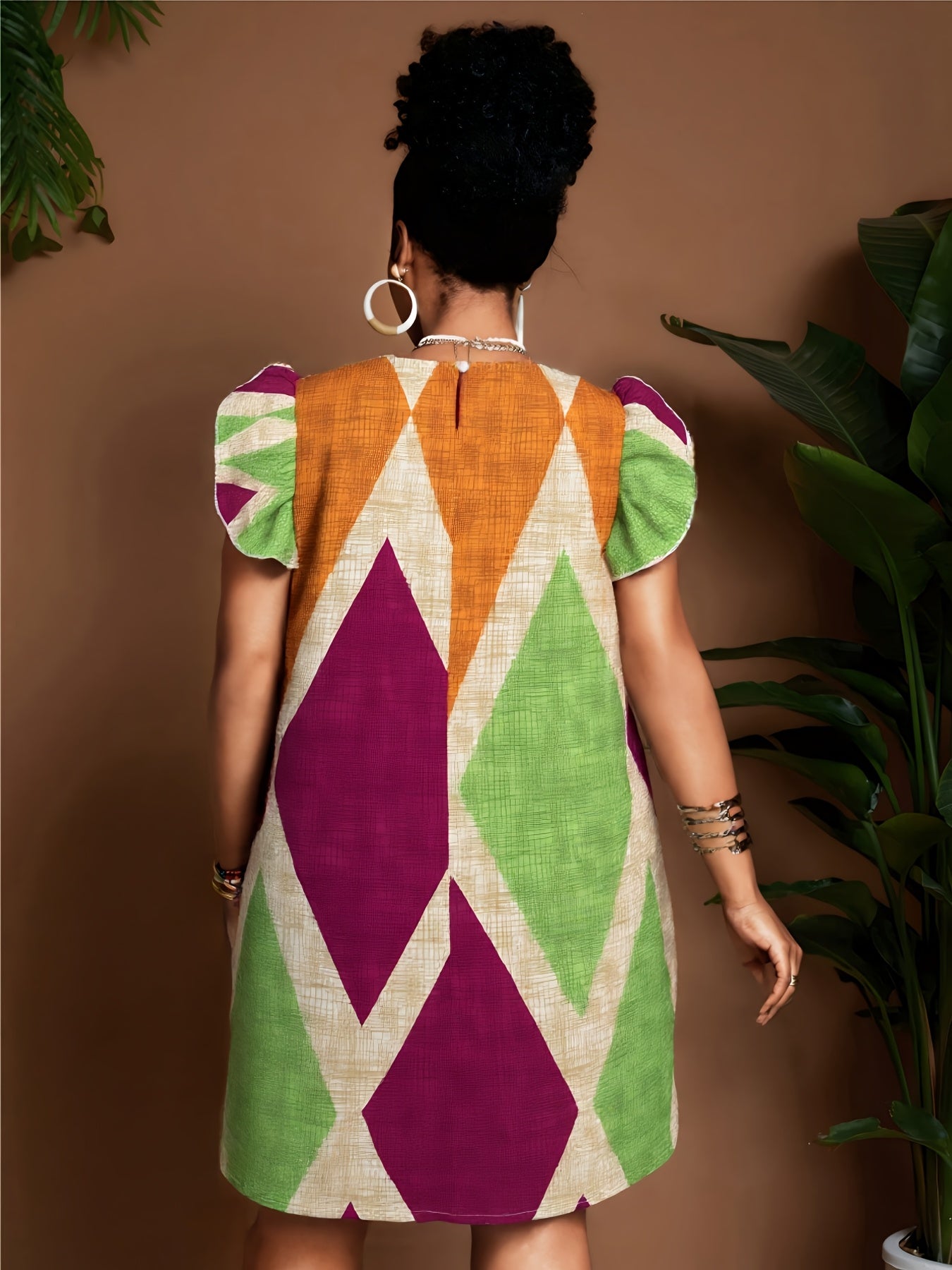 Geometric Ruffle Sleeve A-Line Mini Dress – Bold, Flowy & Flirty