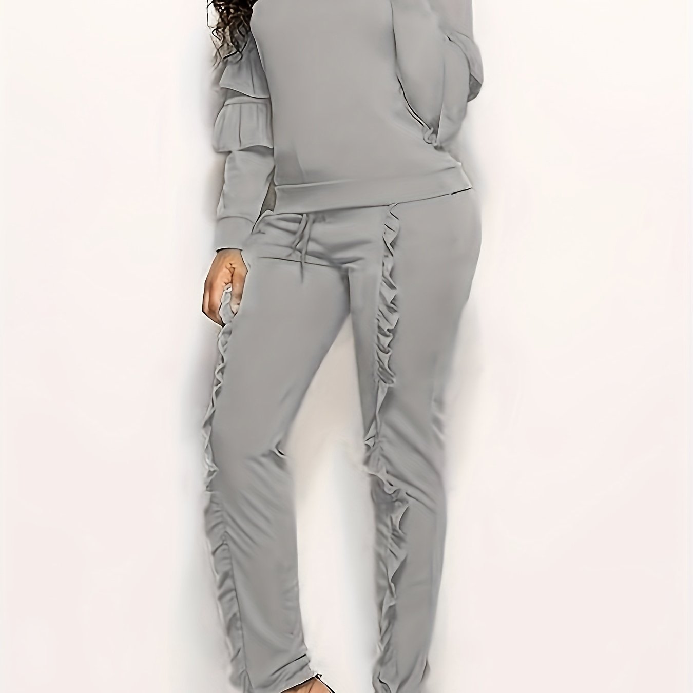 Ruffle-Sleeve Sweatshirt & Jogger Pants Tracksuit Set