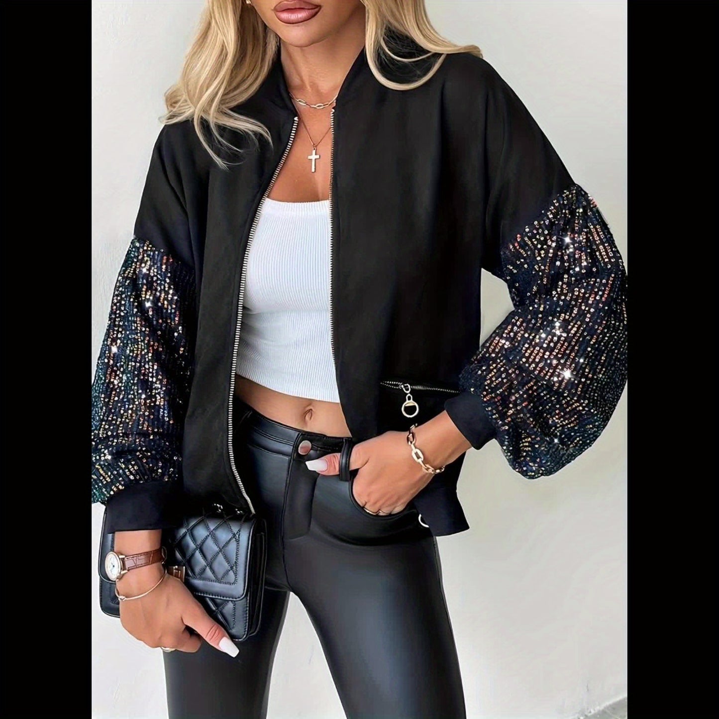 Midnight Spark Zipper Sweater – Cozy Comfort Meets Subtle Glam