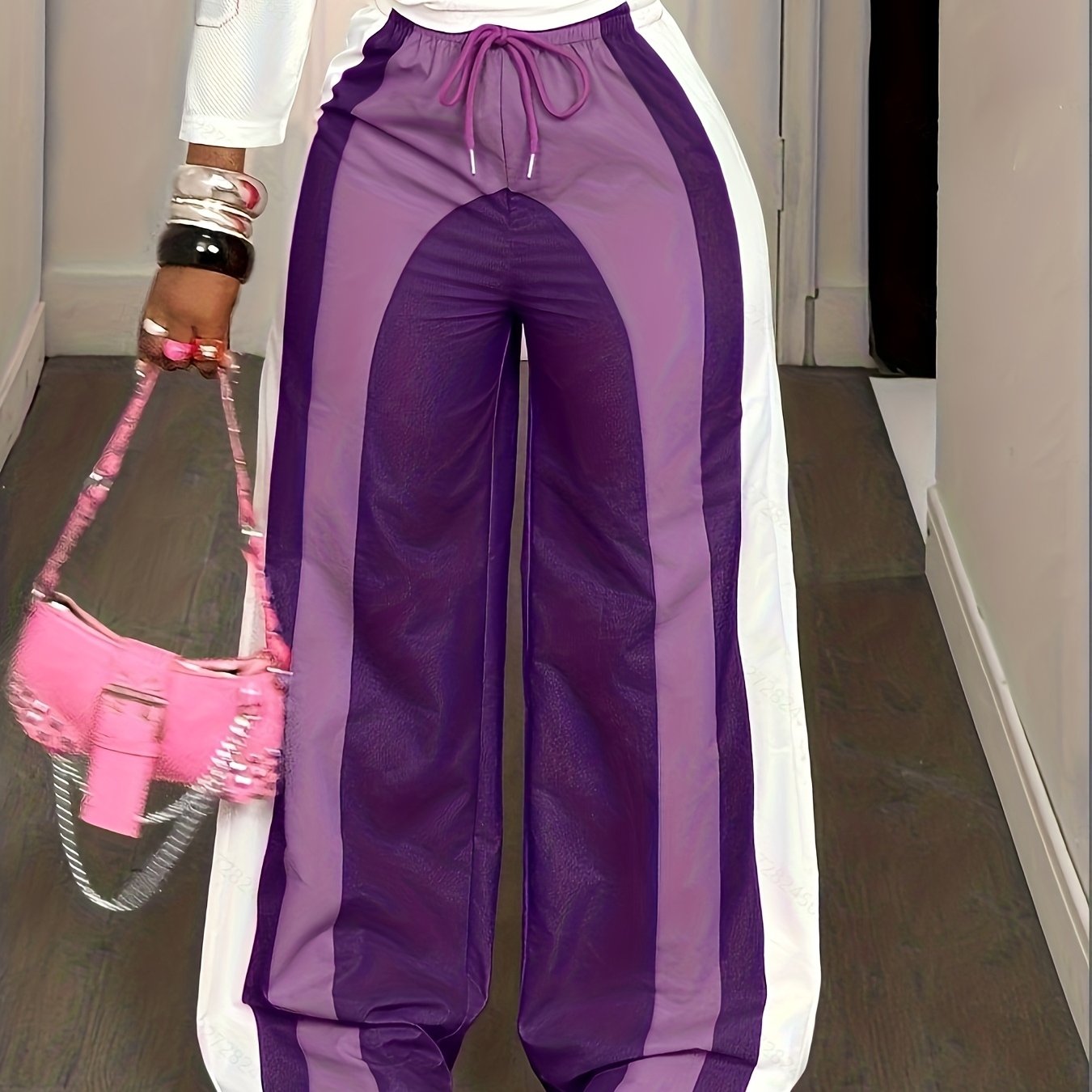 Color block Extra Wide Drawstring Pants