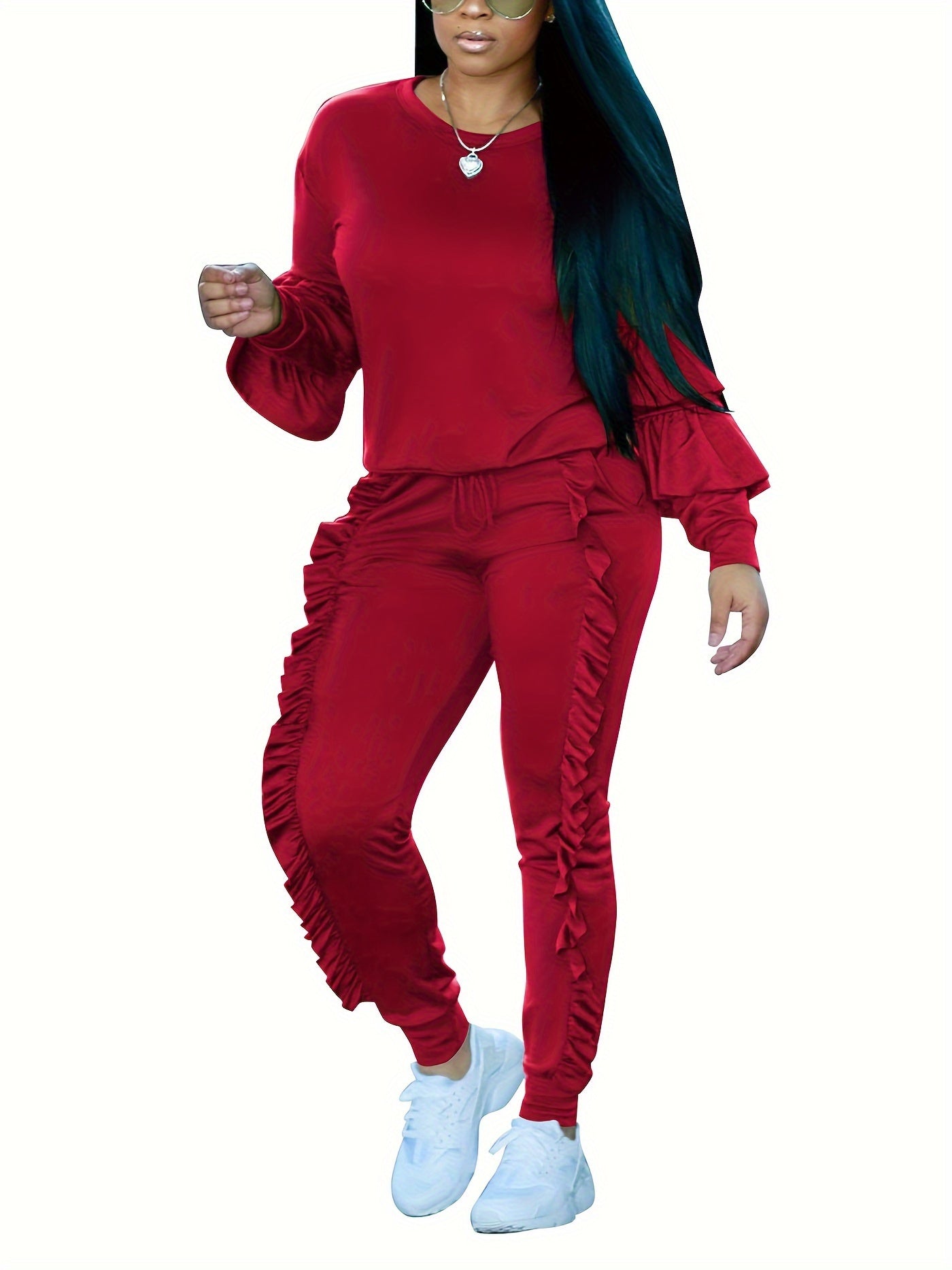 Ruffle-Sleeve Sweatshirt & Jogger Pants Tracksuit Set