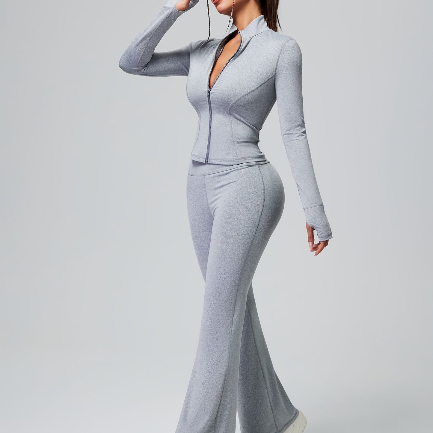 Fitted Sports Jacket & High-Waisted Flared Pants Set