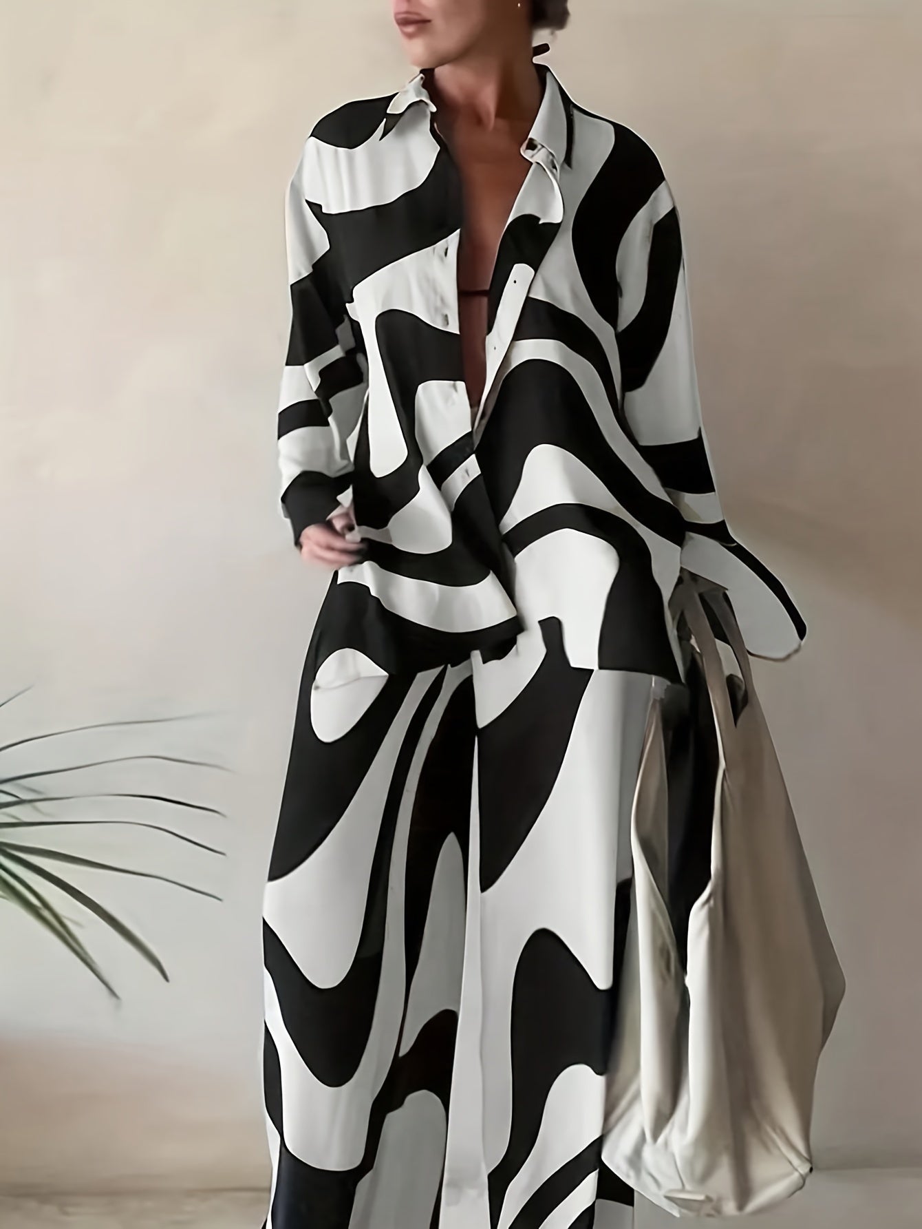 Bold Zebra Stripe Color Blocked Shirt & Trouser Set – Oversized, Stylish, Statement-Making
