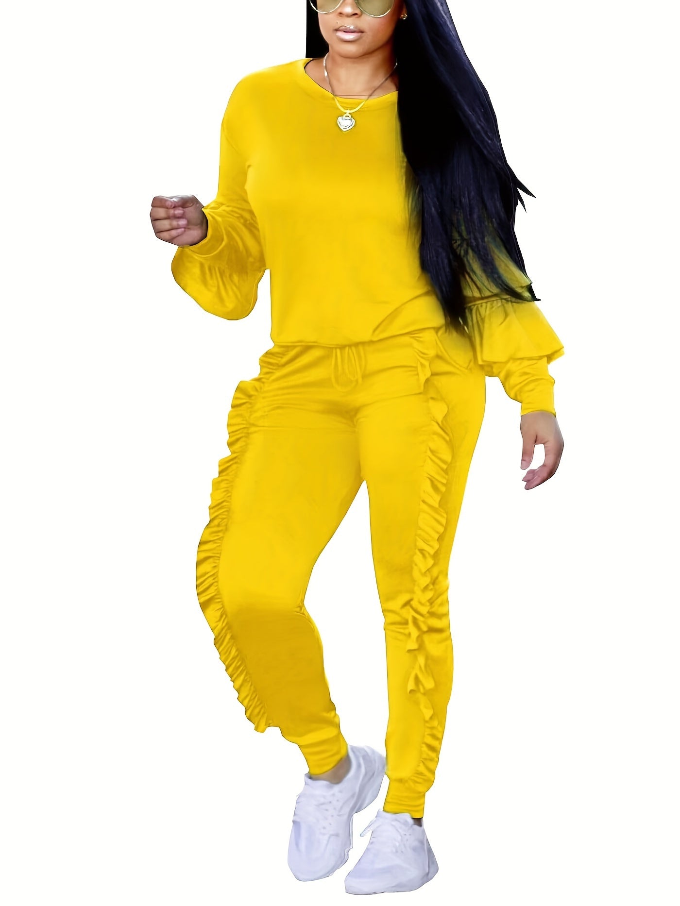 Ruffle-Sleeve Sweatshirt & Jogger Pants Tracksuit Set