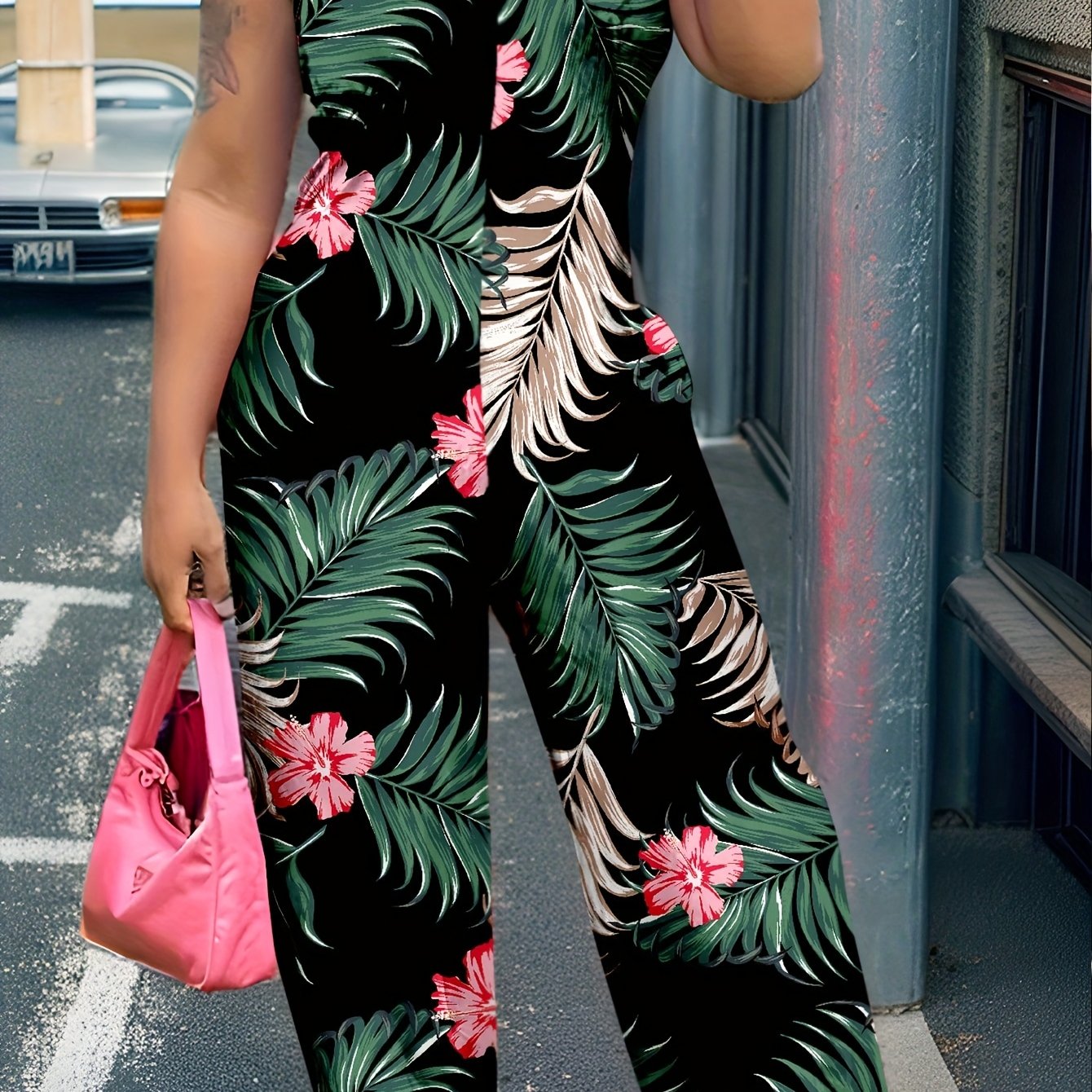 Tropical Palm Leaf Wide-Leg Jumpsuit – Sleeveless, Lightweight & Effortless