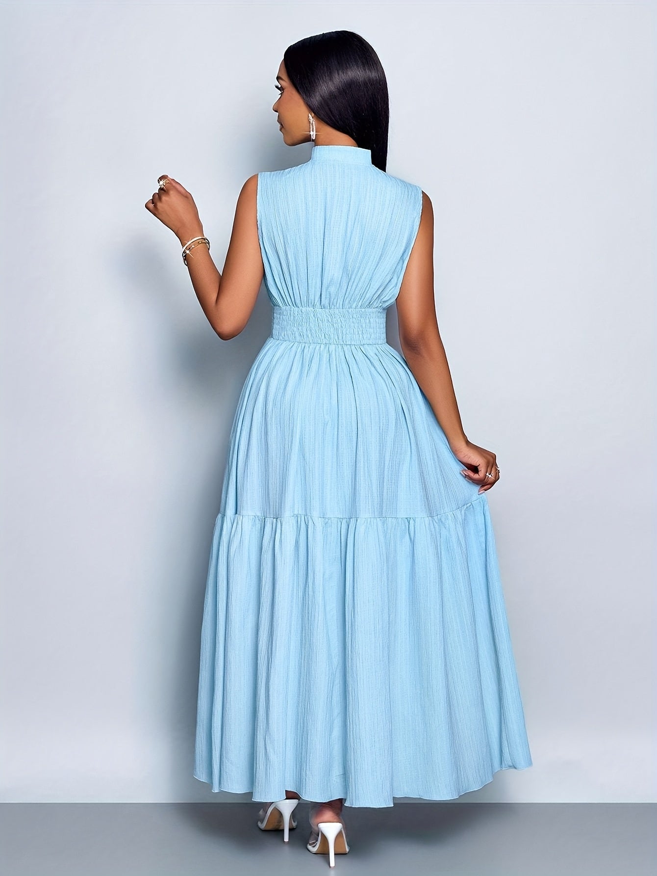 Textured Belted Summer Dress – Ruffled Hem & Lightweight Sleeveless Fit