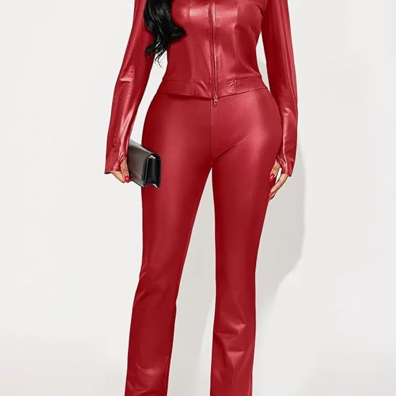 Sexy Zip Top & Flared Pants Sweatsuit Winter Matching Set