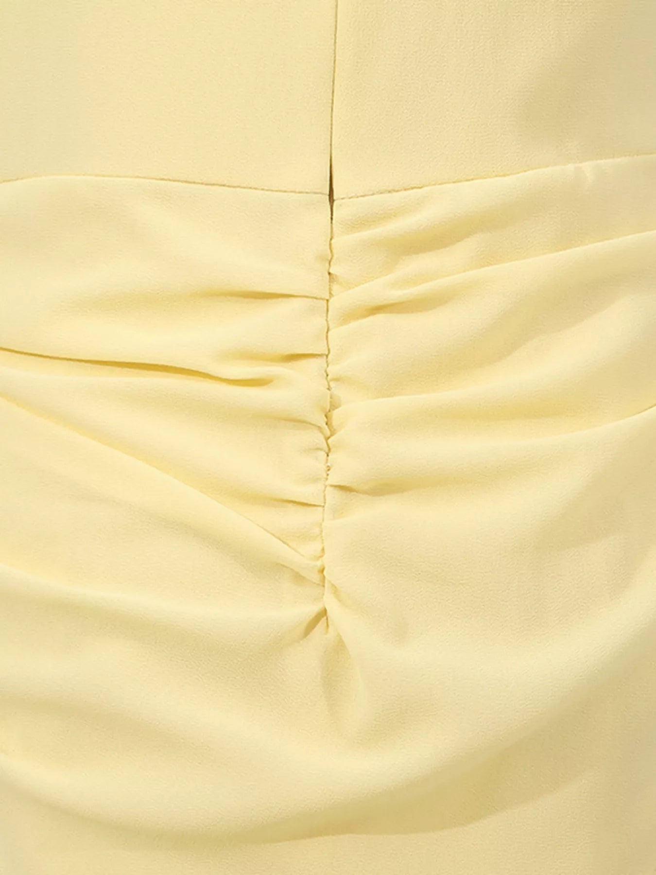 Yellow sleeveless ruched high-slit maxi dress by Trendsi, flowing fabric with a stylish slit and gathered bodice for a elegant look.