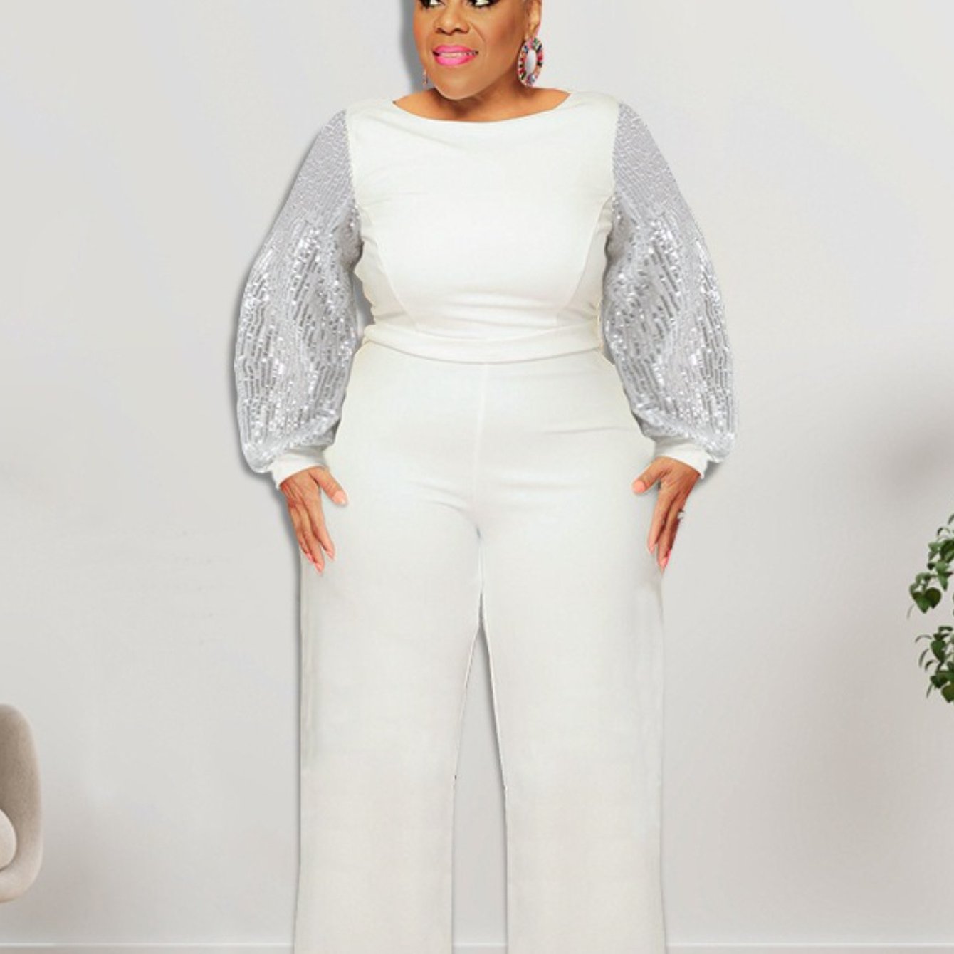 Elegant Sequin Sleeve Jumpsuit – Black One-Piece for Evening Glam
