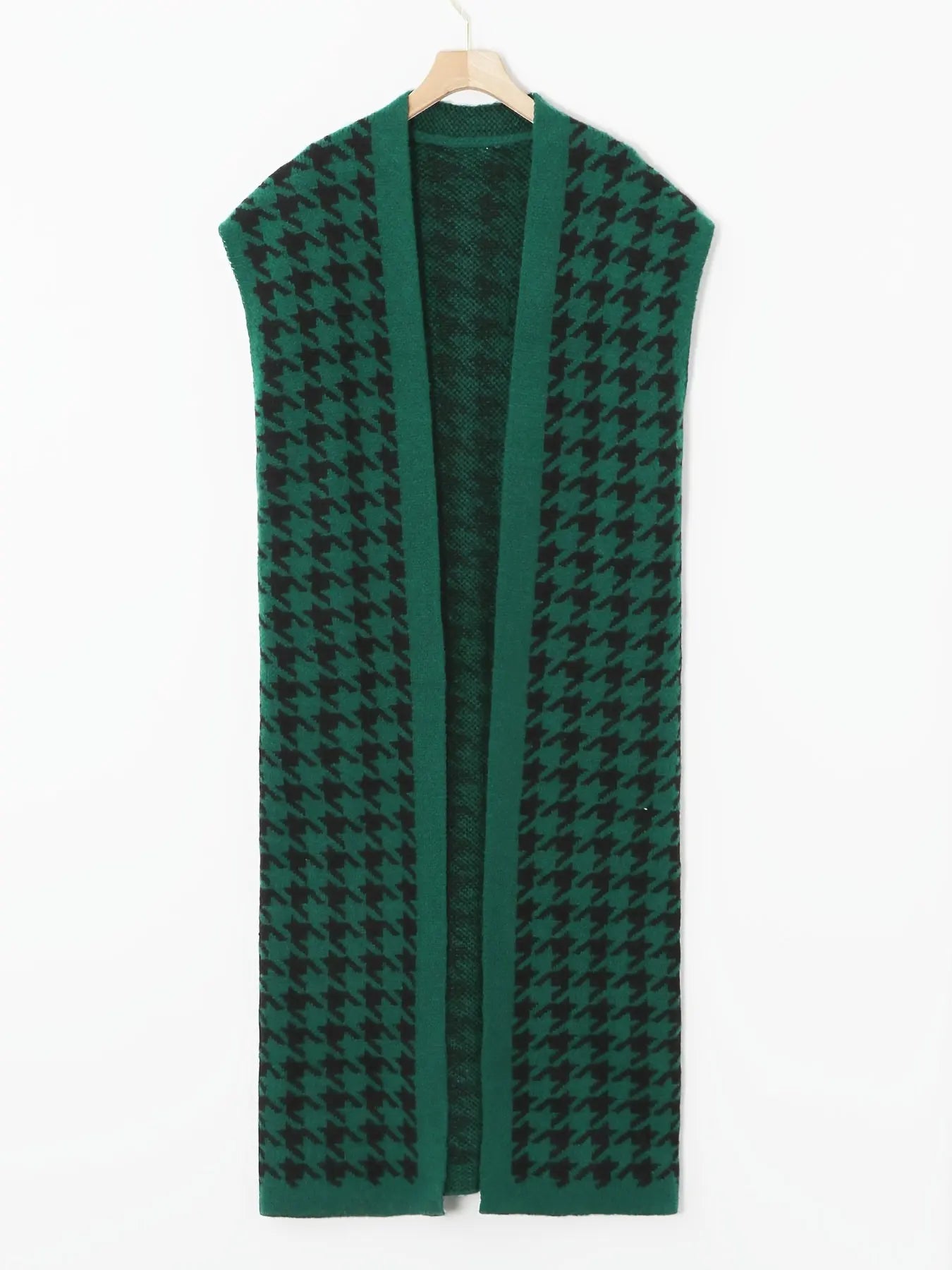 Green & Black Houndstooth Print Open Cardigan Ali Express