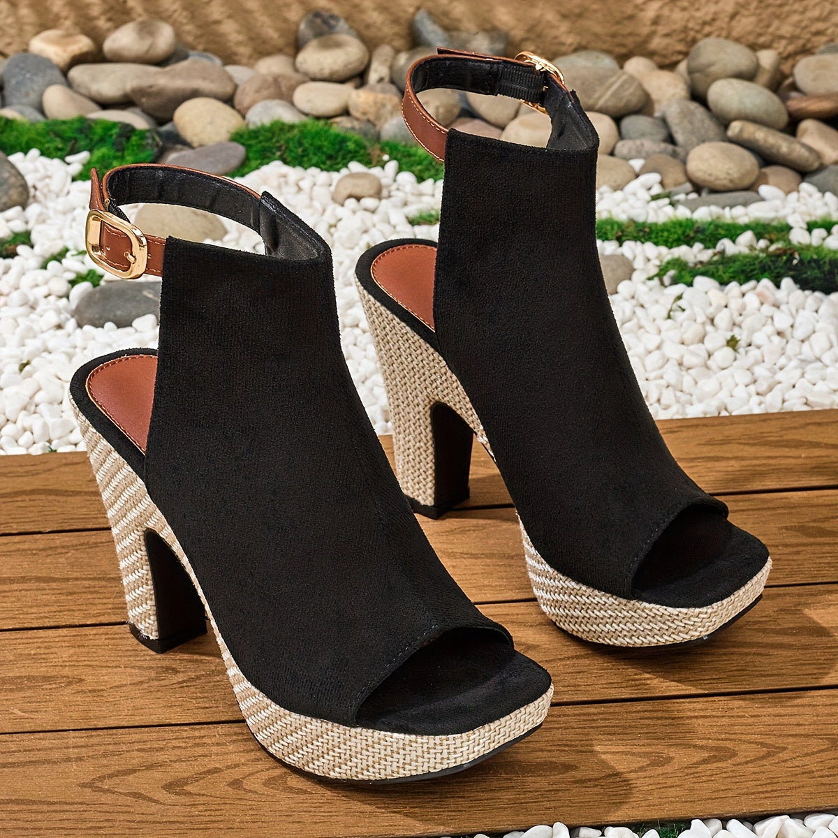 Boho High Heel Sandals – Square Toe, Buckle Detail, Elegant Party & Casual Shoes for Women