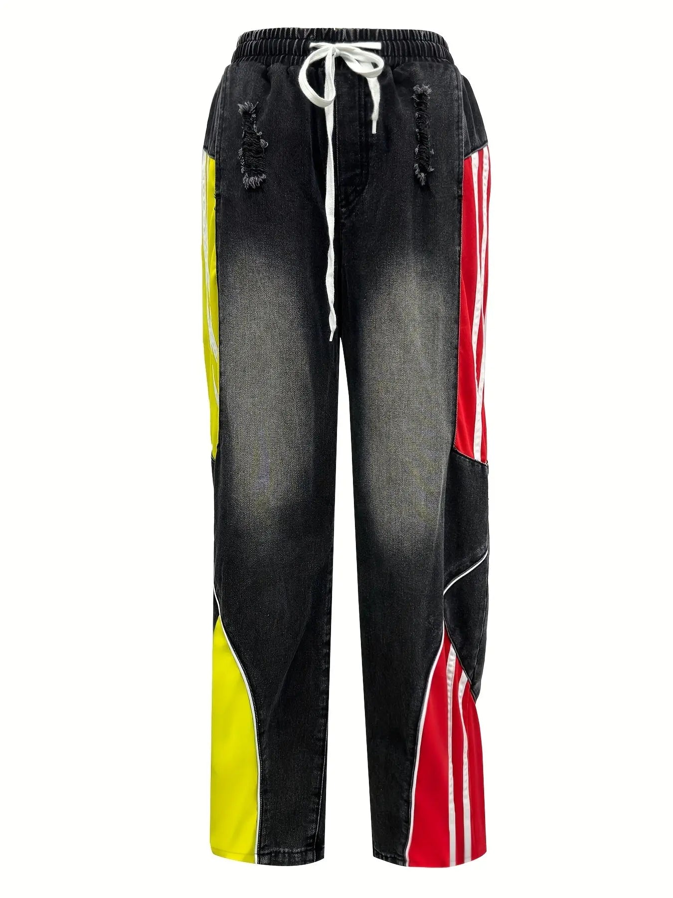 Color-block Drawstring Wide Leg Jeans Toshe Women's Fashions