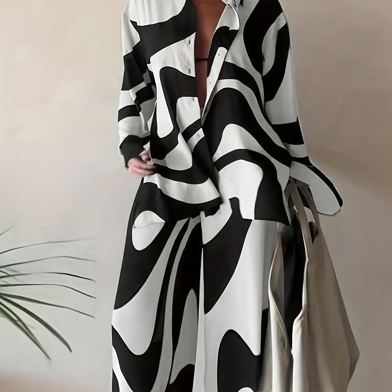 Bold Zebra Stripe Color Blocked Shirt & Trouser Set – Oversized, Stylish, Statement-Making