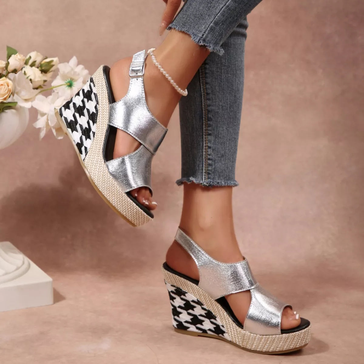 Open toe wedge sandals by Trendsi featuring a stylish design with a comfortable platform and ankle strap.