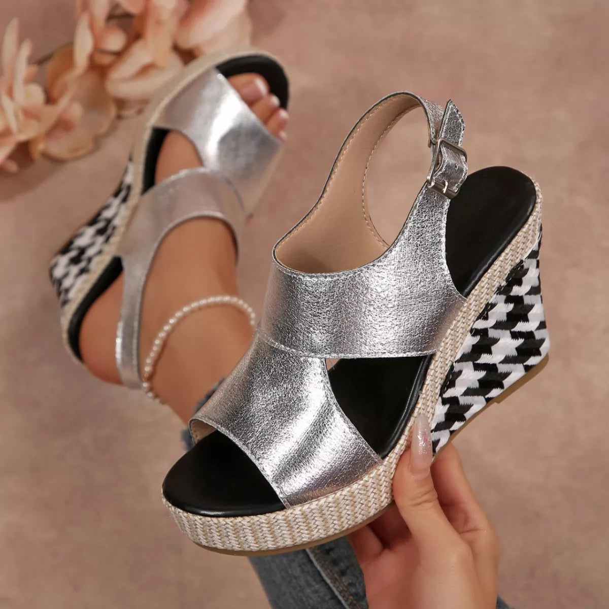 Open toe wedge sandals from Trendsi, featuring a stylish design with a comfortable wedge heel and open toe style.