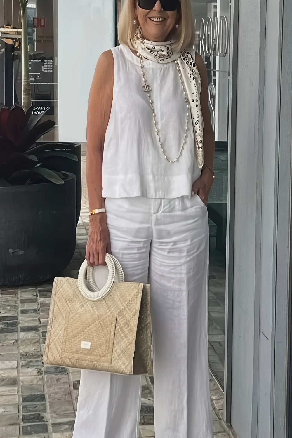 Chic Asymmetrical Top & High-Waist Wide-Leg Pants Set – 2-Piece Power Look