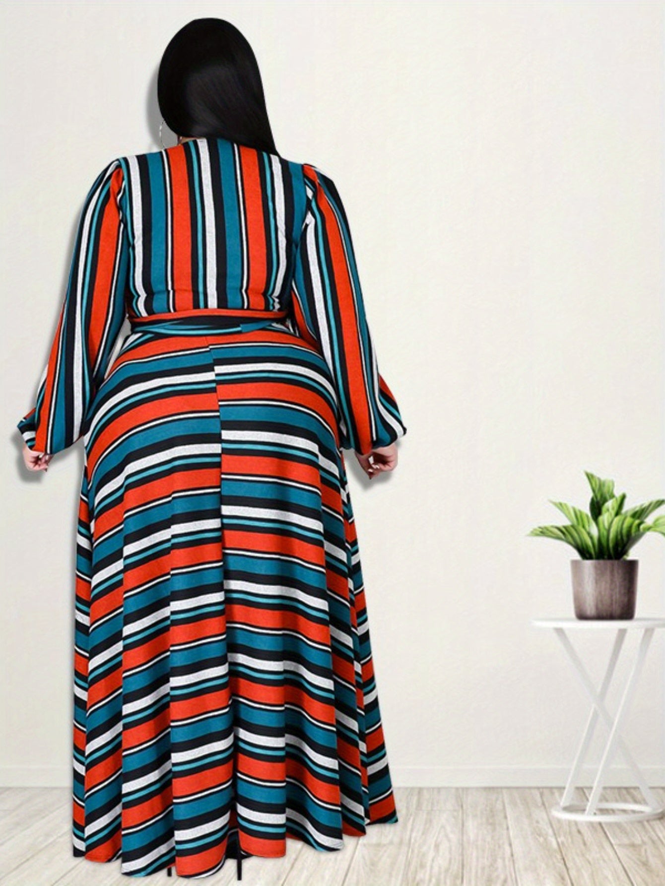 Striped Horizontal and Vertical Crop Top & Asymmetrical Hem Skirt Set