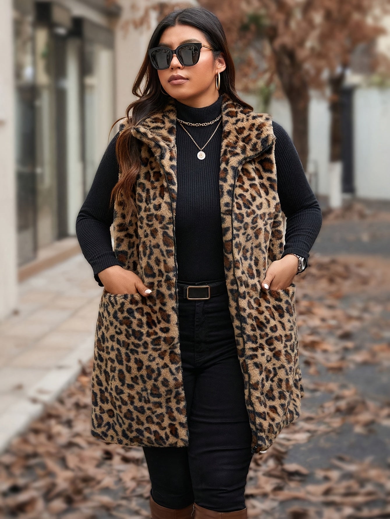 Leopard Print Faux Rabbit Fur Sleeveless Vest