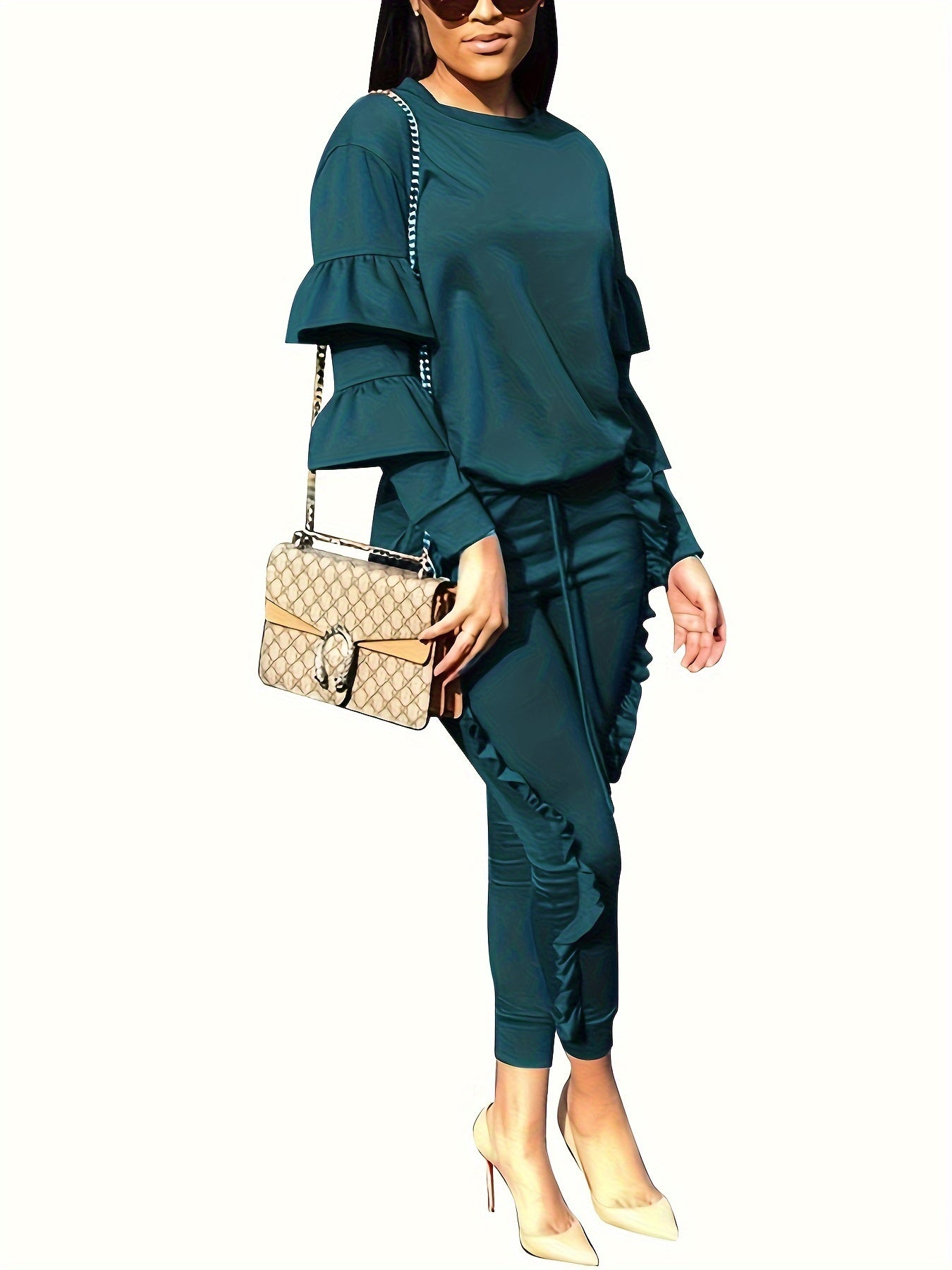 Ruffle-Sleeve Sweatshirt & Jogger Pants Tracksuit Set