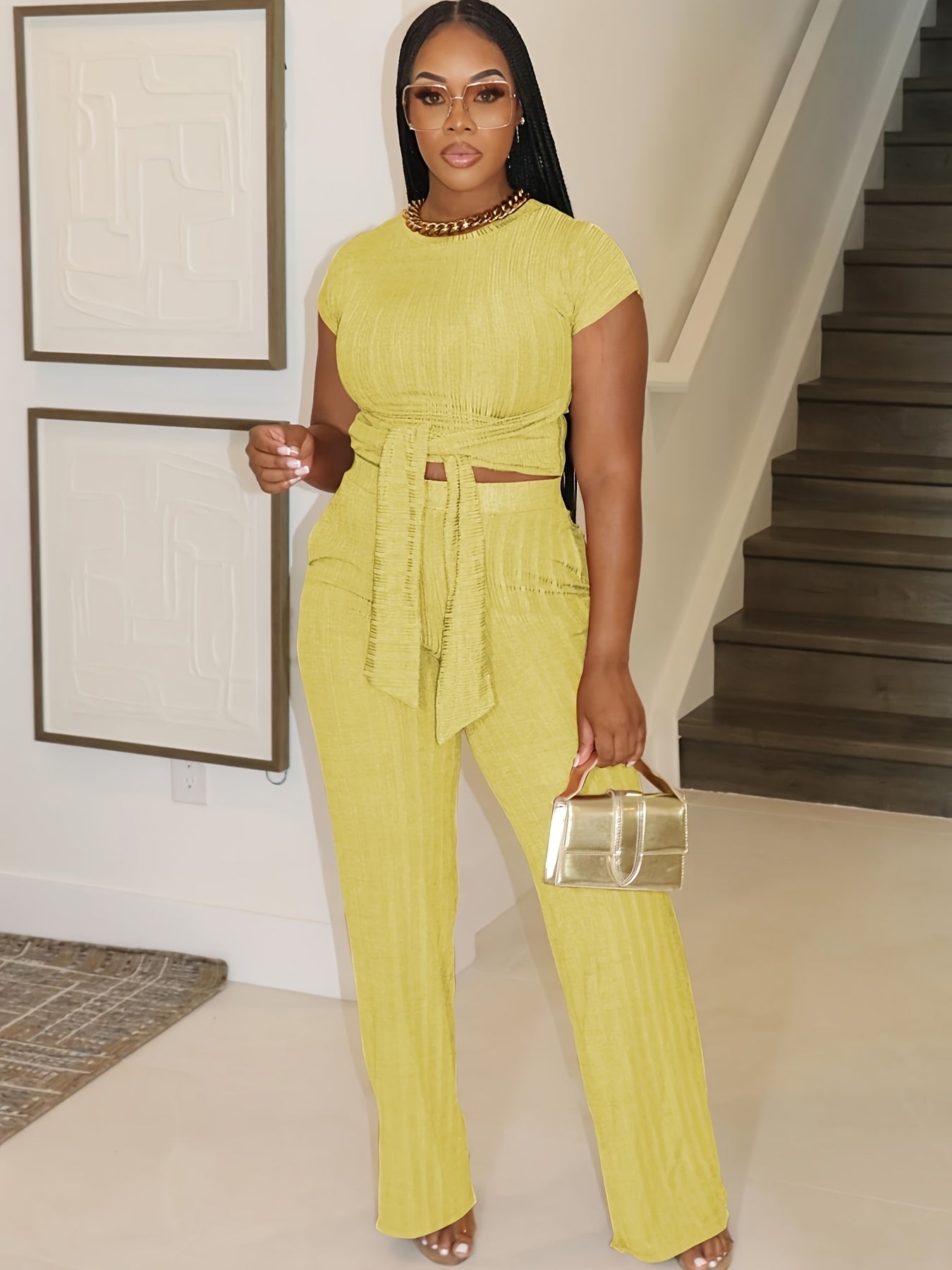 Belted Crop Top & Wide Leg Lounge Set