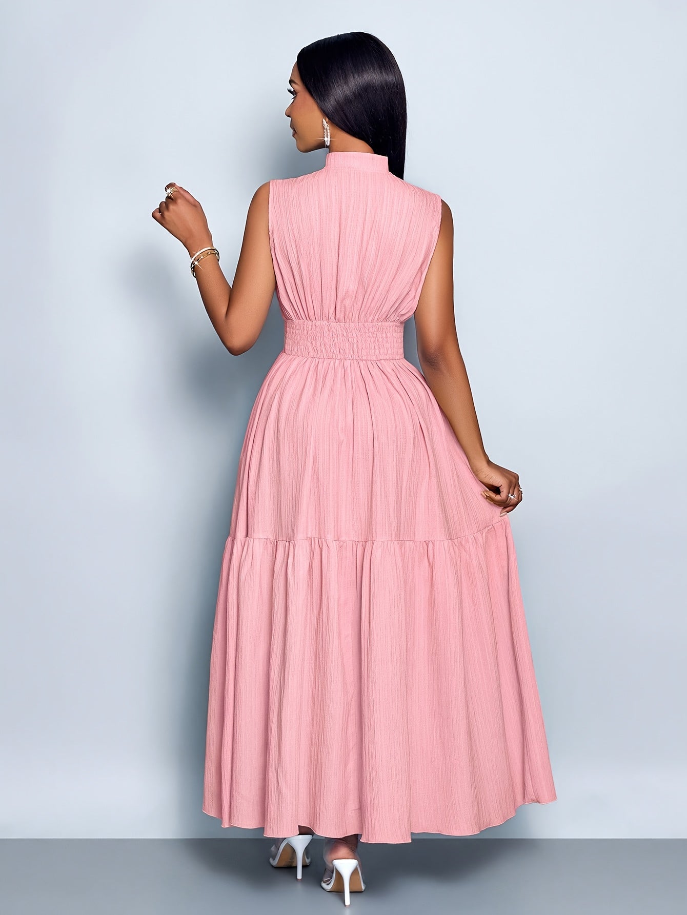 Textured Belted Summer Dress – Ruffled Hem & Lightweight Sleeveless Fit