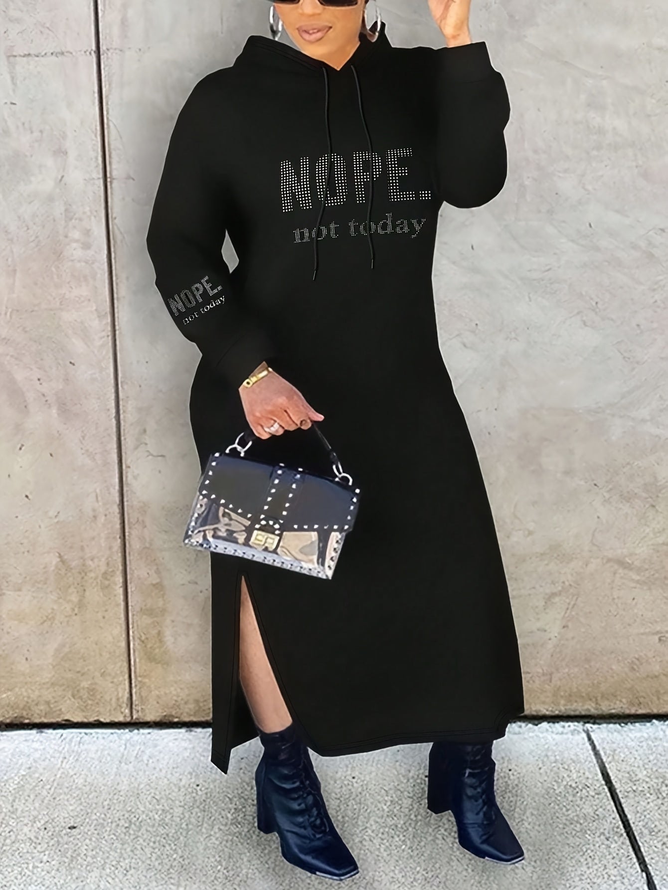 Oversized Hooded 'Nope, Not Today' Maxi Dress